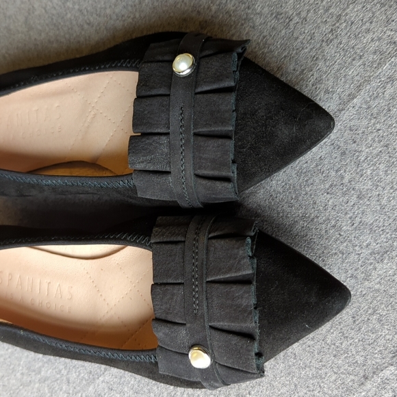 Hispanitas Size 37 (US 6.5) Black Suede Pointed Toe Flat Shoes - Picture 4 of 8